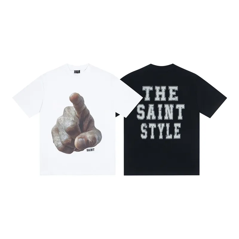 106💰S11# Mechao SAINT white ink direct-injection pure cotton 260g loose short-sleeved T-shirt 18 black, white S-XL